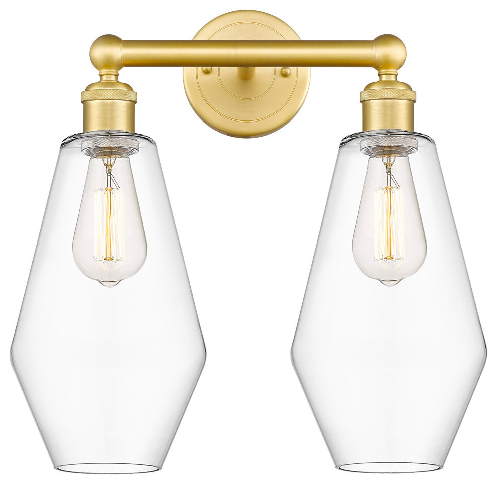 Cindyrella 2-Light 16" Bath Vanity Light, Satin Gold, Clear Shade