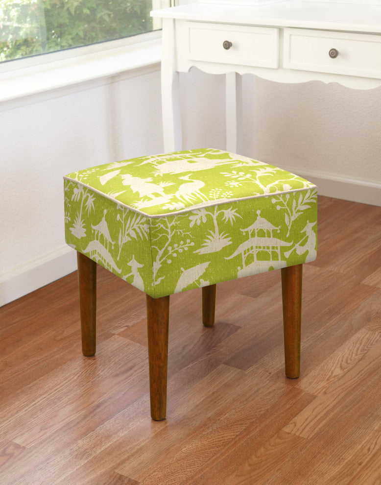 Chinoiserie Modern Vanity Stool, Chartreuse Green