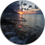Dark Mediterranean Beach Dawn, Modern Seashore Disc Metal Wall Art, 23"