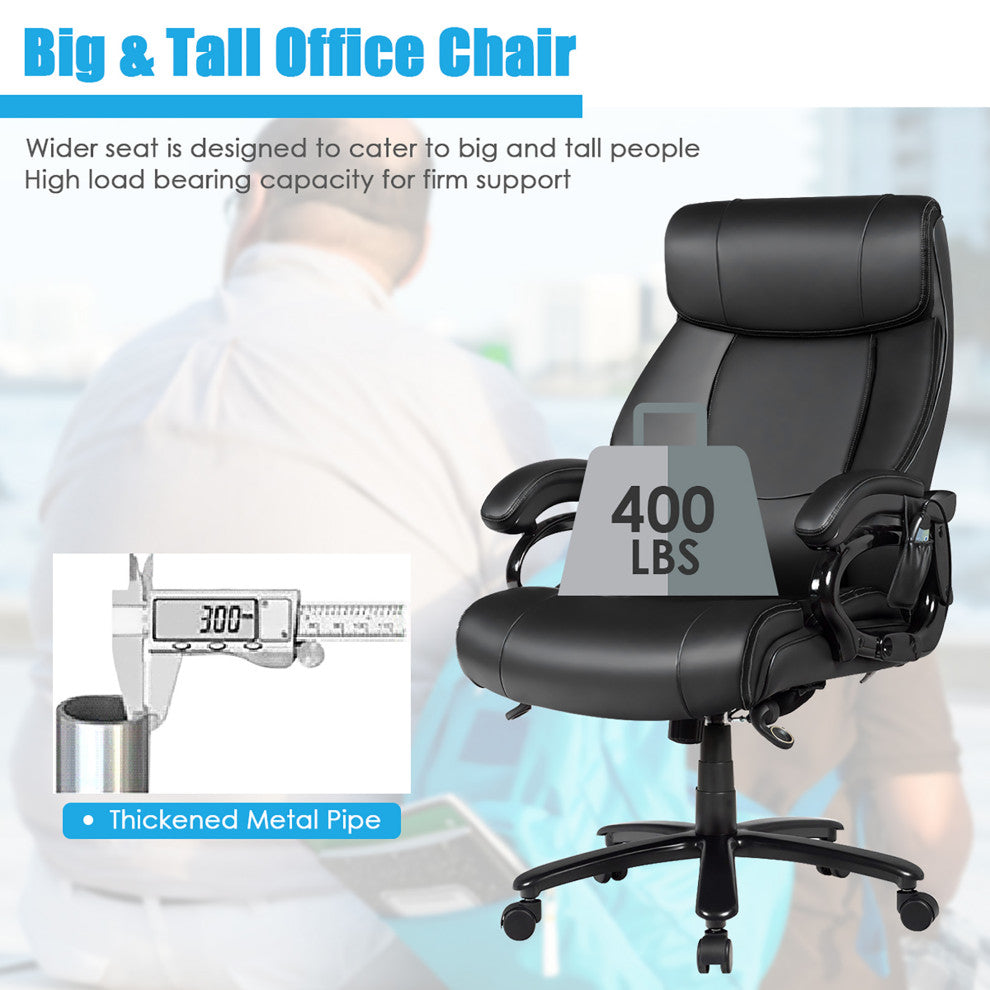 Big & Tall Office Chair 500lbs with 6-Point Massage Wide Seat & Padded Armrests