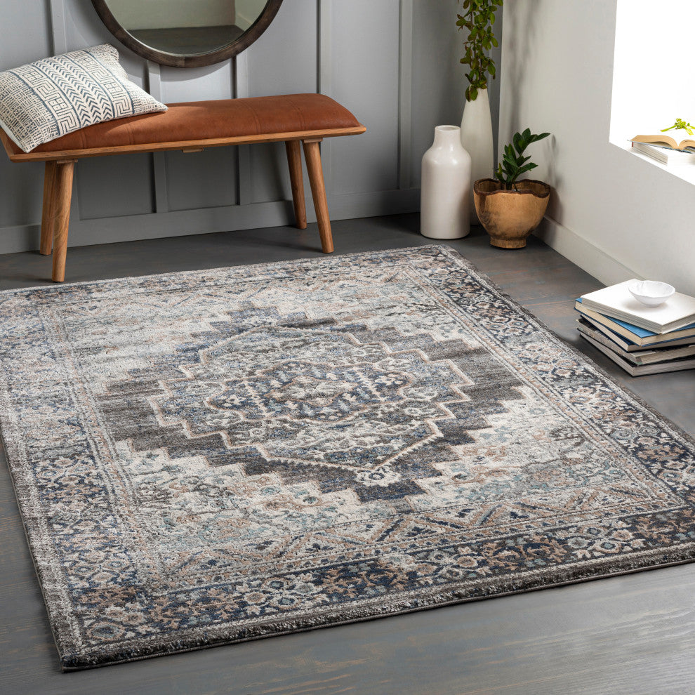 Surya Montana MTN-2307 Machine Woven Area Rug, Charcoal, 6'7" x 9'