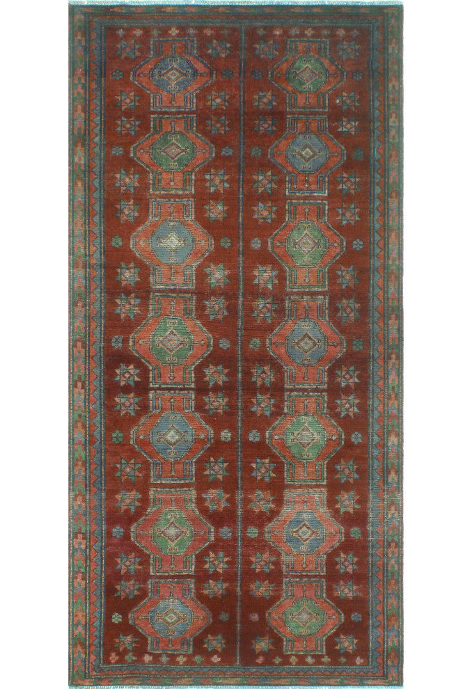 Vintage Distressed Husniye Burgundy/Rust Runner, 4'3 x 9'0