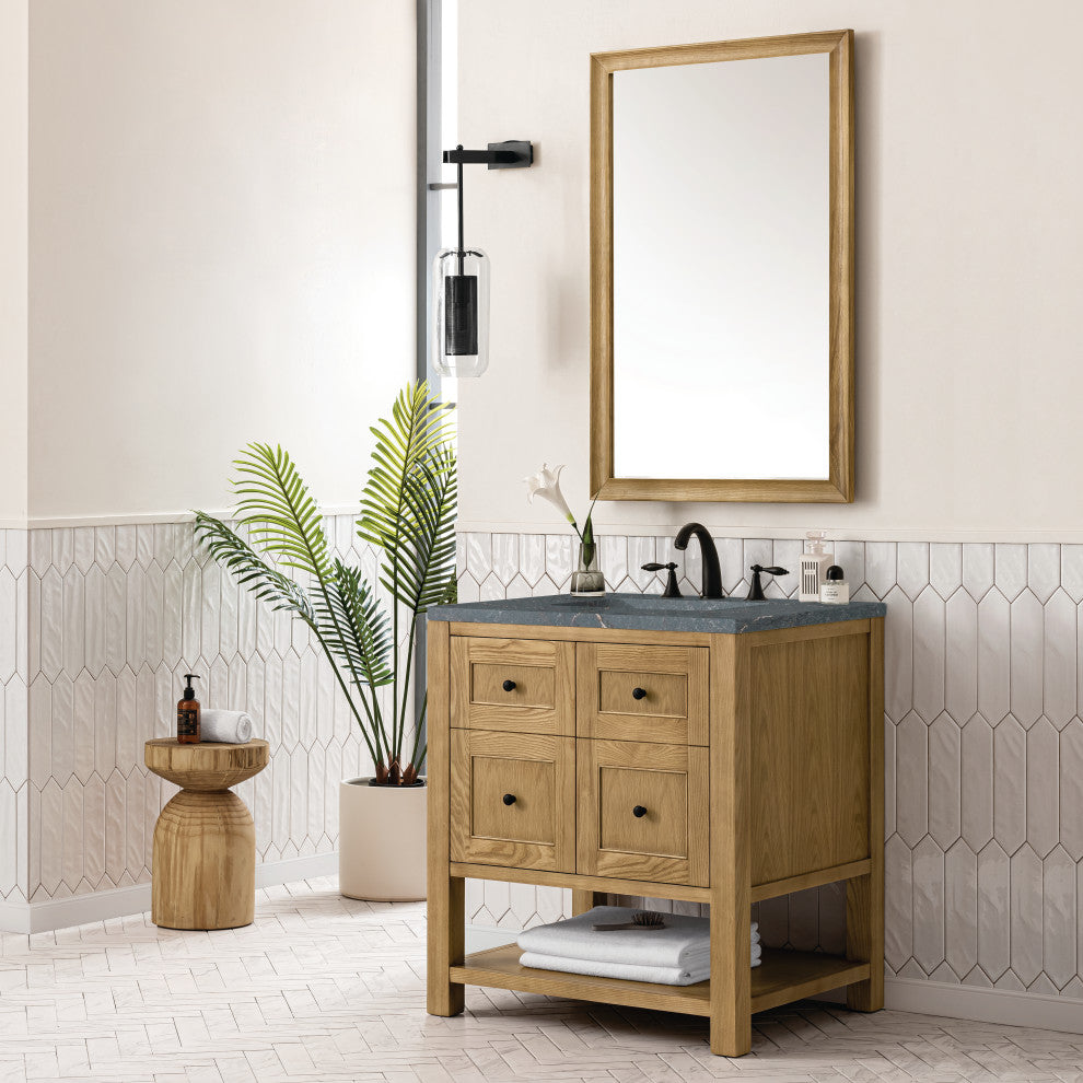 James Martin Breckenridge Bath Vanity, Light Natural Oak, 30", Parisien Bleu, Three-Hole