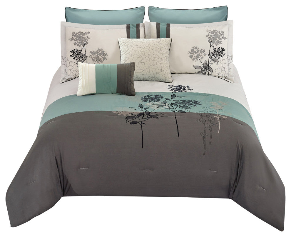 Benzara BM225152 8 Piece Queen Polyester Comforter Set, Multicolor