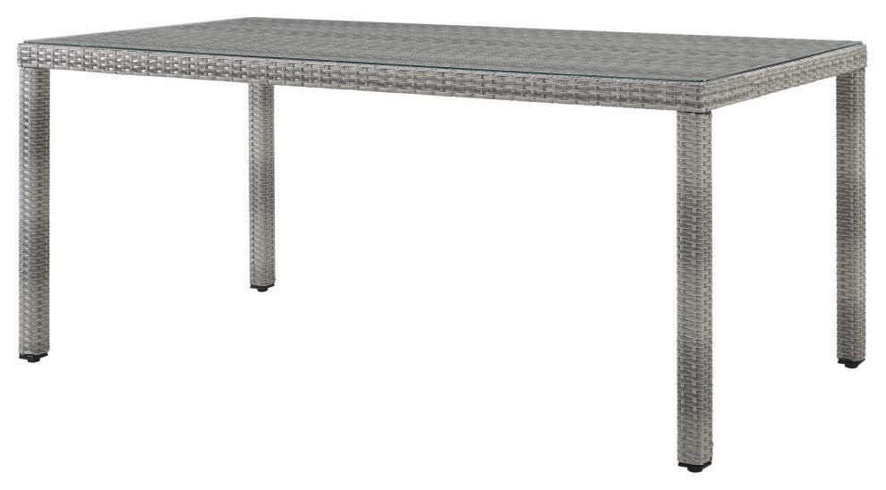 Modern Outdoor Dining Chair Armchair and Table Set, Rattan Fabric, Gray White