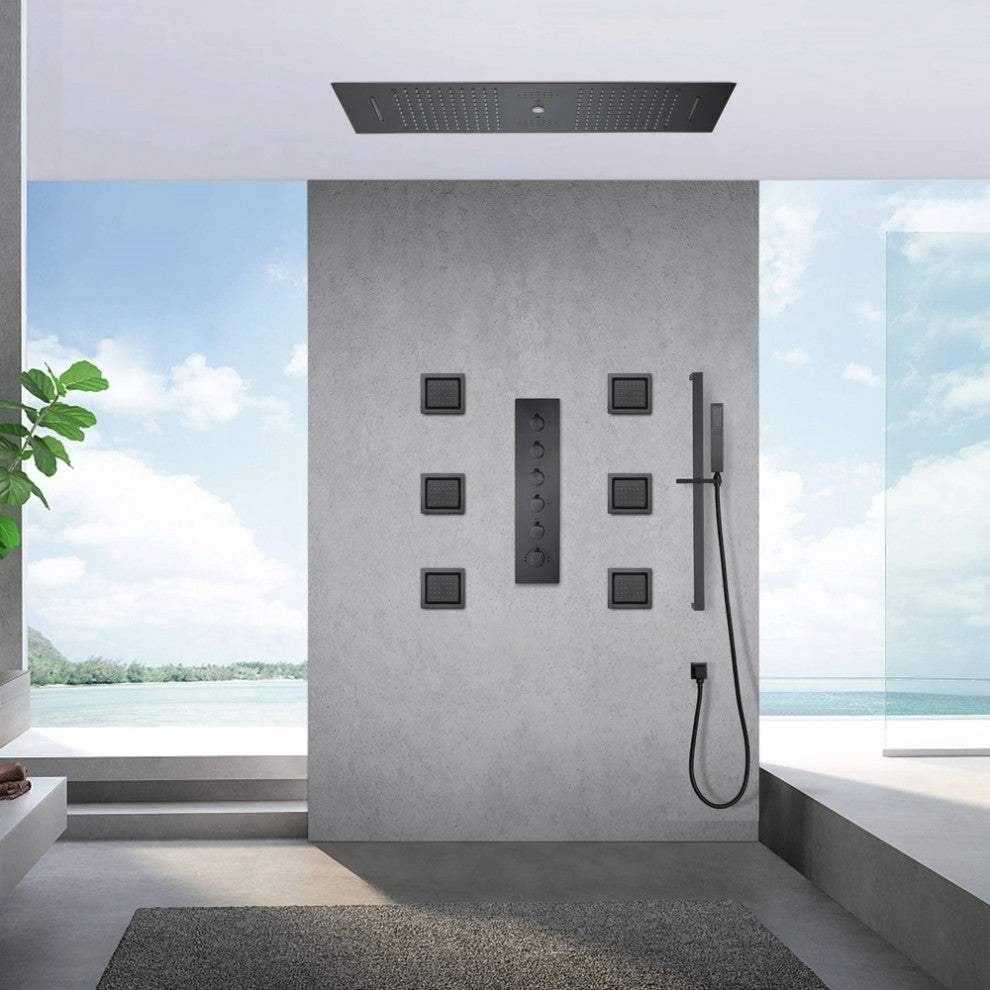 Touch Panel Controlled LED Shower System, Matte Black D - Touch Panel Light