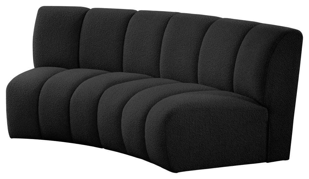 Infinity Black Boucle Fabric Upholstered Arc Shaped Modular Sectional, Black, 2-Piece, Arc-Shaped