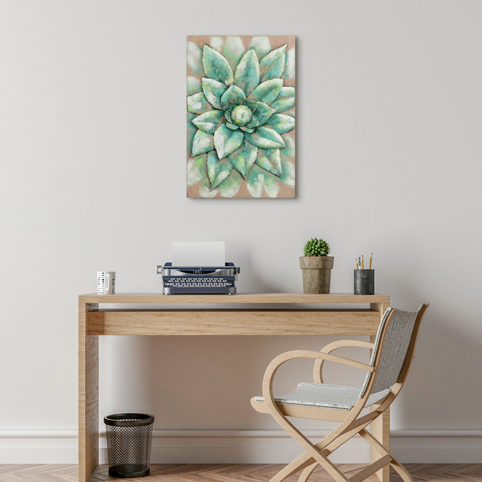 "Succulent 2" Mixed Media Iron Hand Painted Dimensional Wall Art