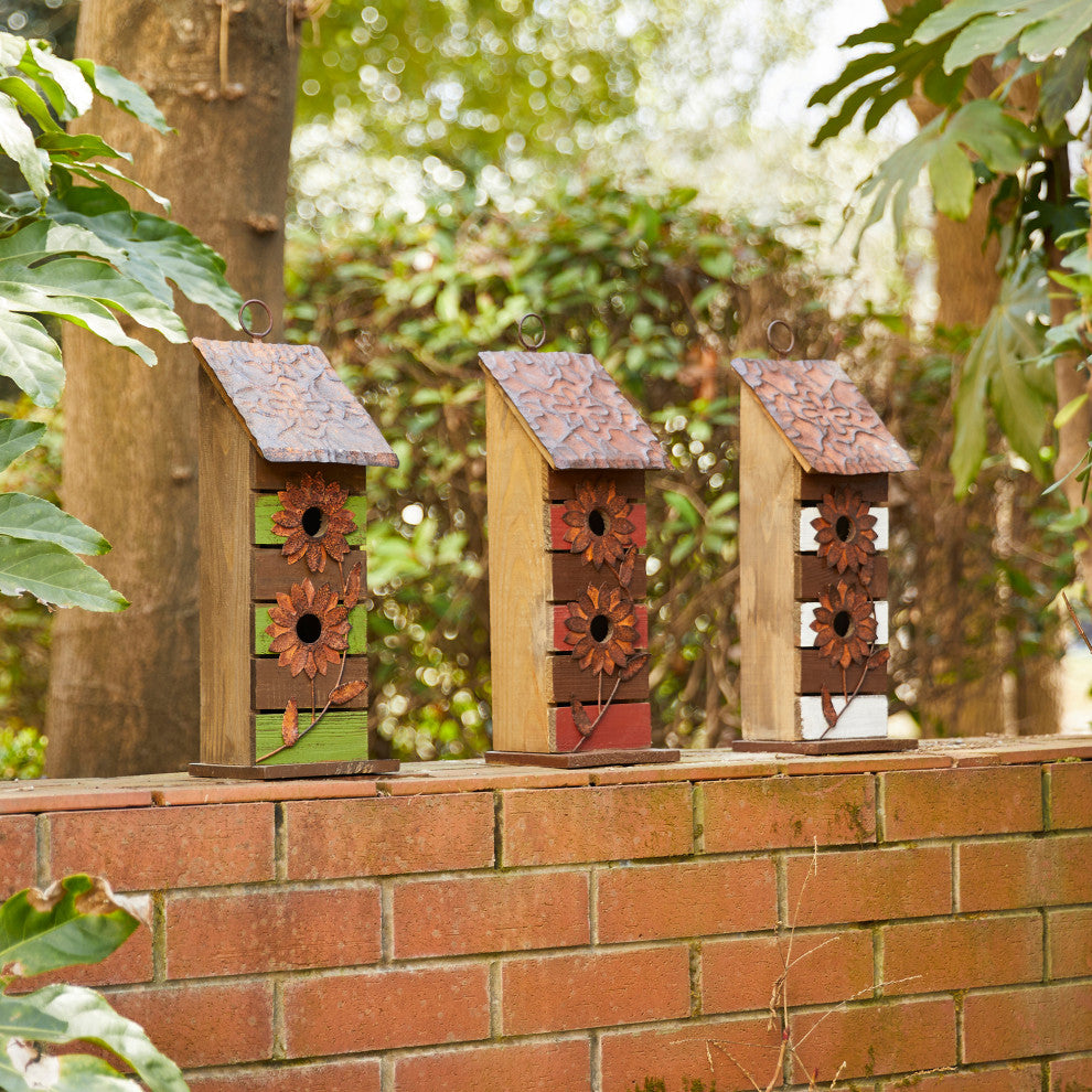 14.45"H Hanging Two-Tiered Bluebird House Solid Wood Birdhouse