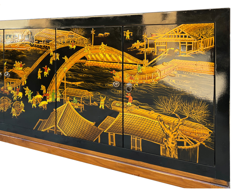 Black Golden Scenery Graphic Sideboard Buffet Console Table Cabinet Hcs7643