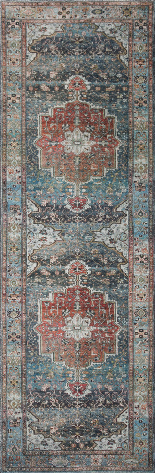 Margot Oriental Ocean/Brick Area Rug, 2'6"x9'6"