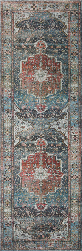 Margot Oriental Ocean/Brick Area Rug, 2'6"x9'6"