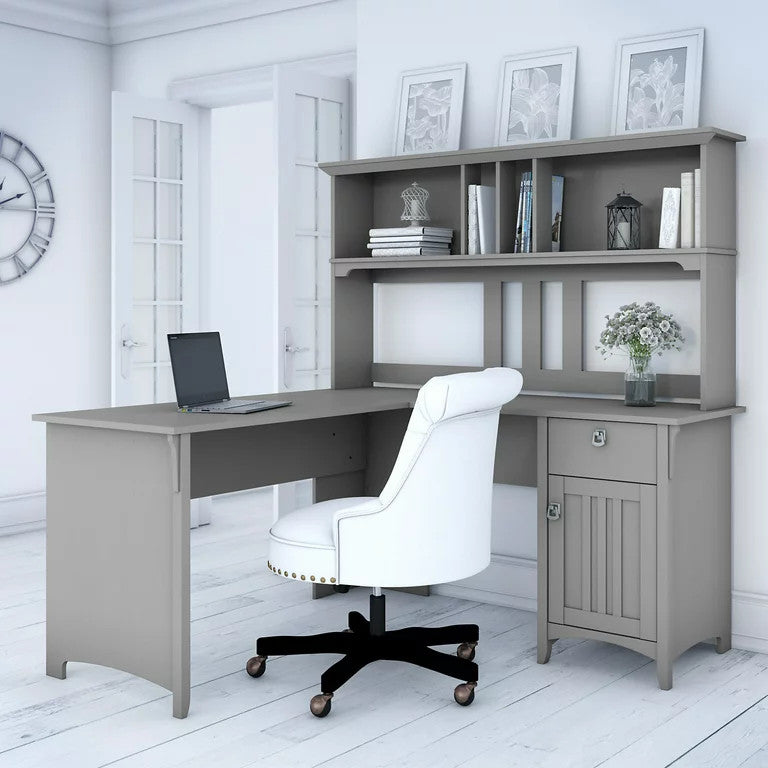 Classic Farmhouse Desk & Hutch, Cabinet & Multiple Compartments, Cape Cod Gray