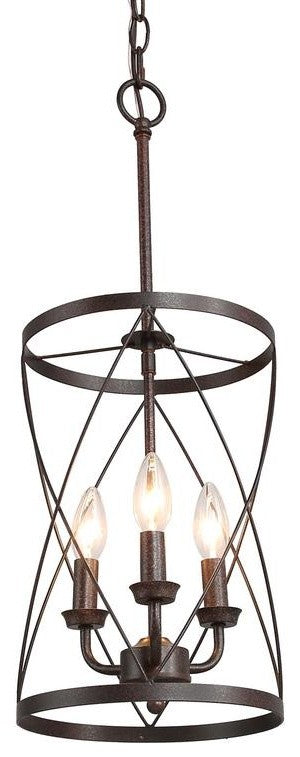 3-Light Farmhouse Chandelier, Metal Cage Foyer Pendant Light