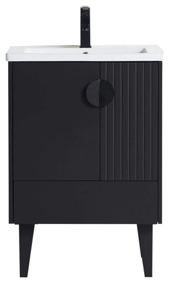 Venezian Single Bathroom Vanity, Black, 24", Black Handles, One Sink