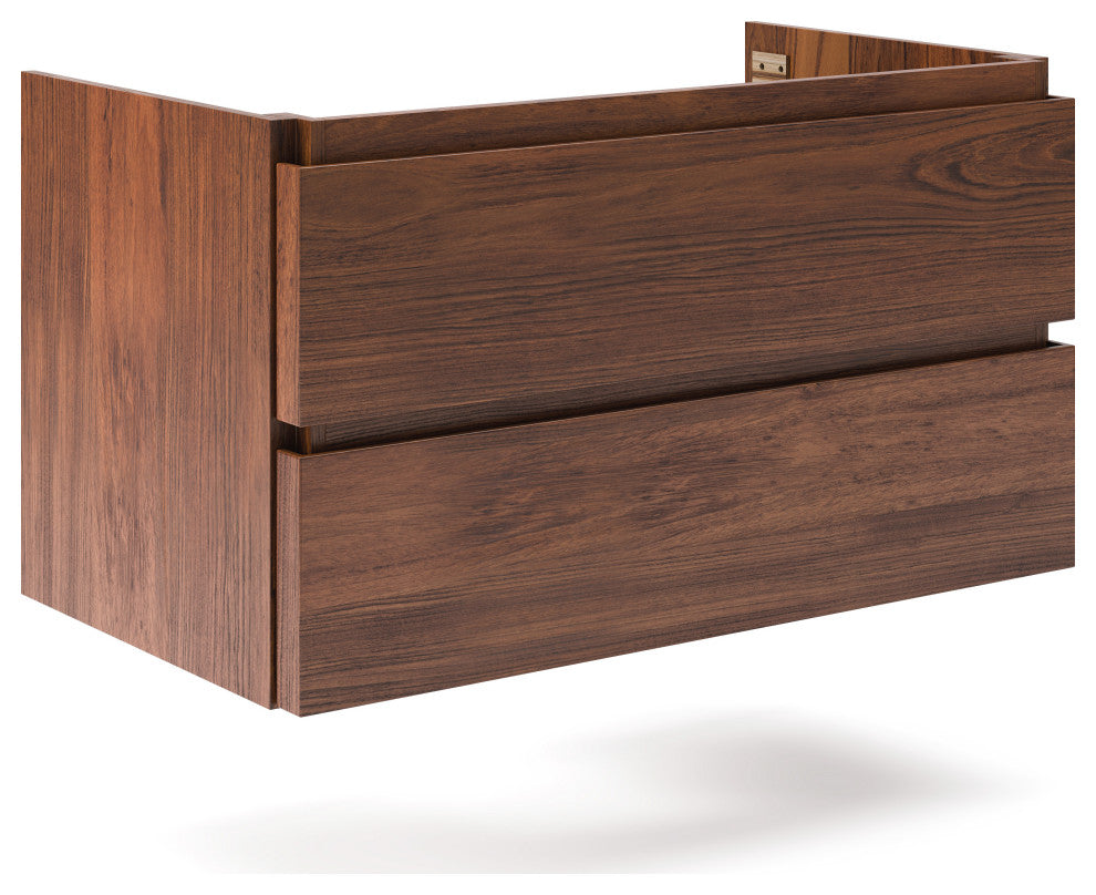 Formosa Wall Hung Modern Bathroom Cabinet, Warm Walnut, 35"