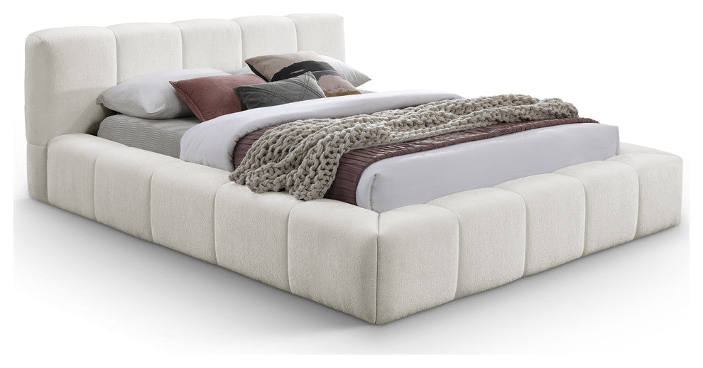 Carlin Upholstered Bed, Cream, Queen, Chenille Fabric