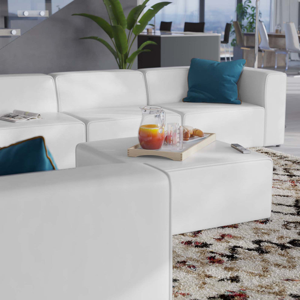 Sectional Sofa Set, Faux Vegan Leather, White, Modern, Living Lounge Hospitality