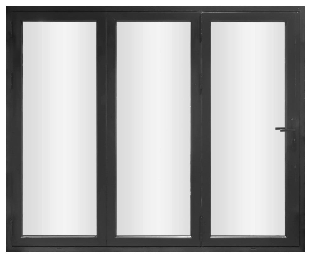 Aluminum folding patio doors 108"x96", black color. low e glass R-L30