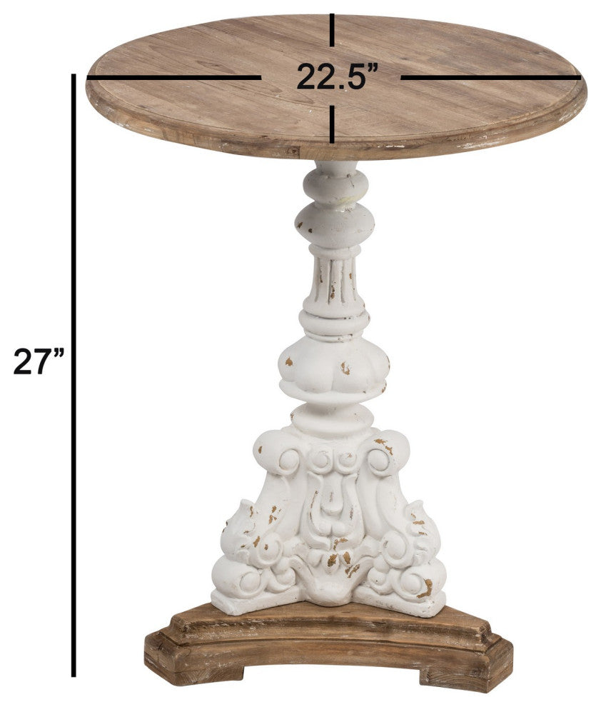 Benzara BM285153 27" Side End Table, Mango Wood, Turned Pedestal, White