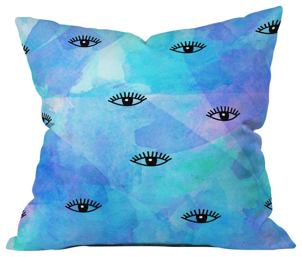 Hello Sayang Eye Blush Blue Throw Pillow, 18"x18"