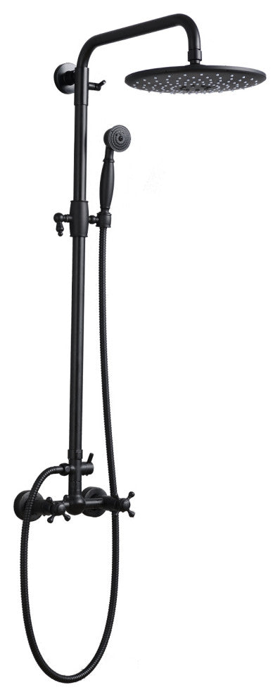 Antique Brass Bathroom Shower Faucet Set Wall Mounted Exposed Shower System, Matte Black