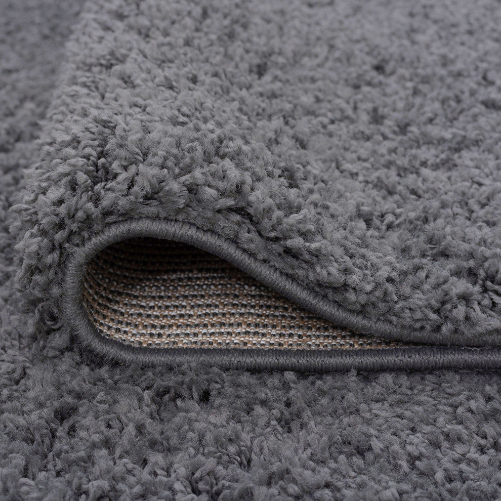 Alana Transitional Solid Shag Gray Round Area Rug, 8' Round