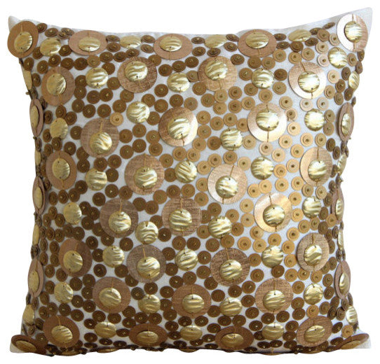 3D Gold Sequins 18"x18" Art Silk Gold Pillow Cases, Gold Disco Balls
