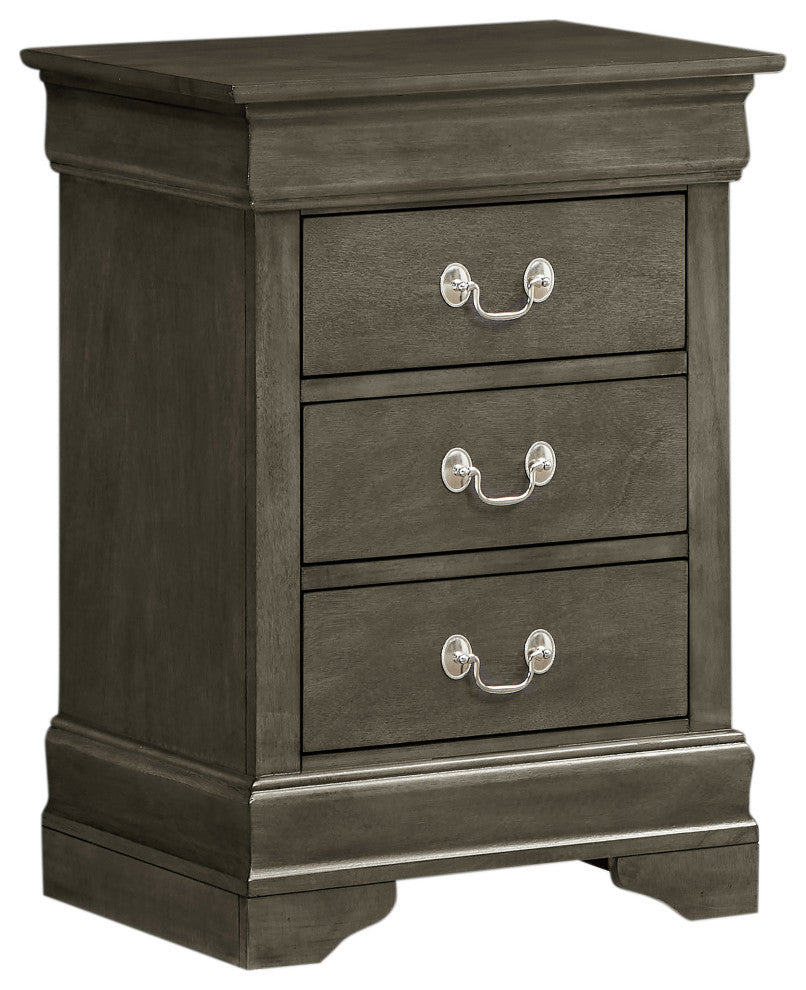 Louis Philippe 3-Drawer Nightstand (29 in. H x 21 in. W x 16 in. D), Gray