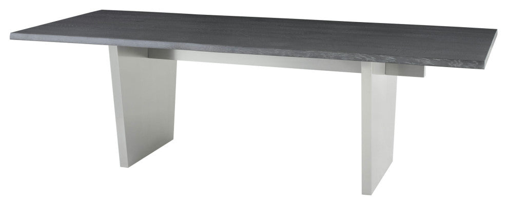 Aiden 78-inch Rectangular Dining Table Brushed Stainless Oxidized Grey Oak Top