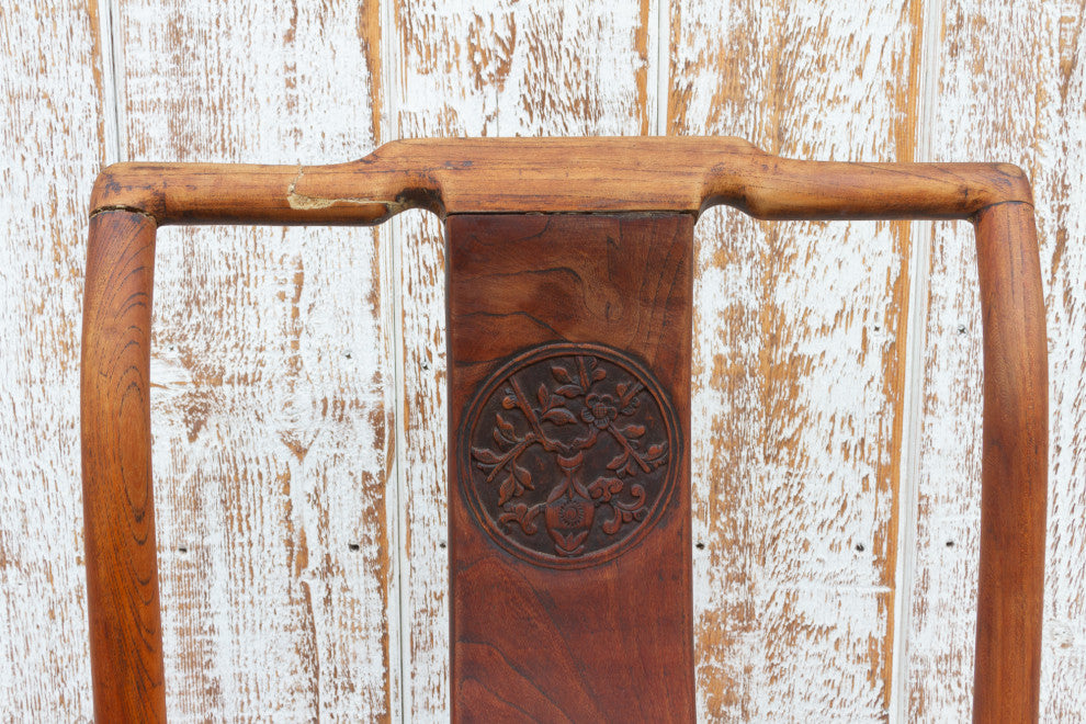 Antique Carved Elm Wood Chinese Chair
