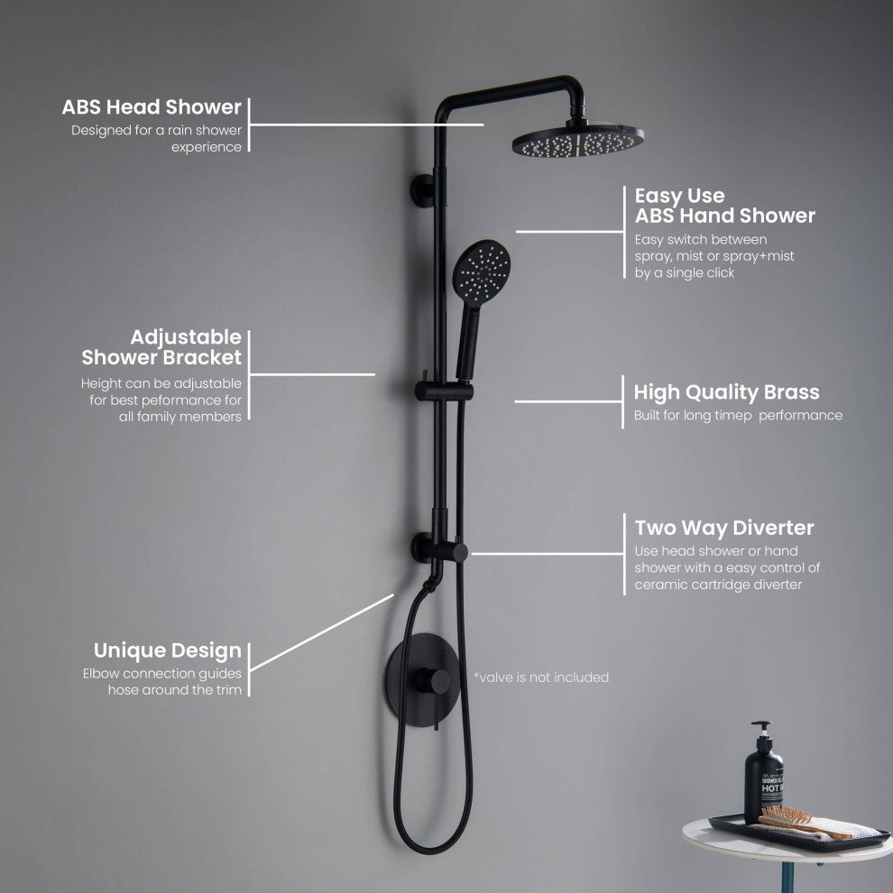 Circular Shower Column With Dual Function Shower Head, Matte Black, Without Rough in Valve