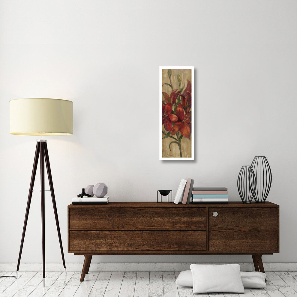 "Vivid Red Lily on Gold" Digital Paper Print by Silvia Vassileva, 14"x38"