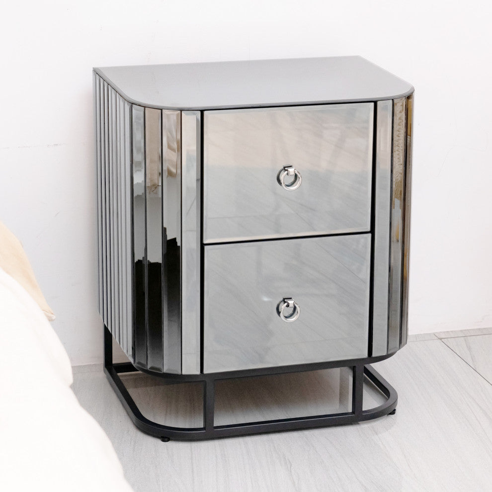 2-Drawer Wood Nightstand with Handle, Grey, 23'' Tall