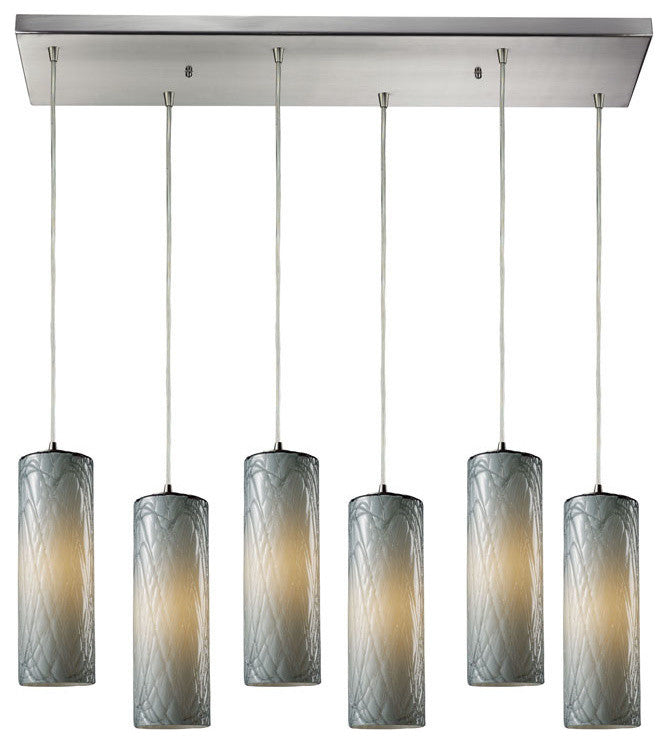 Maple 6-Light Satin Nickel Pendant, Maple Dusk Glass