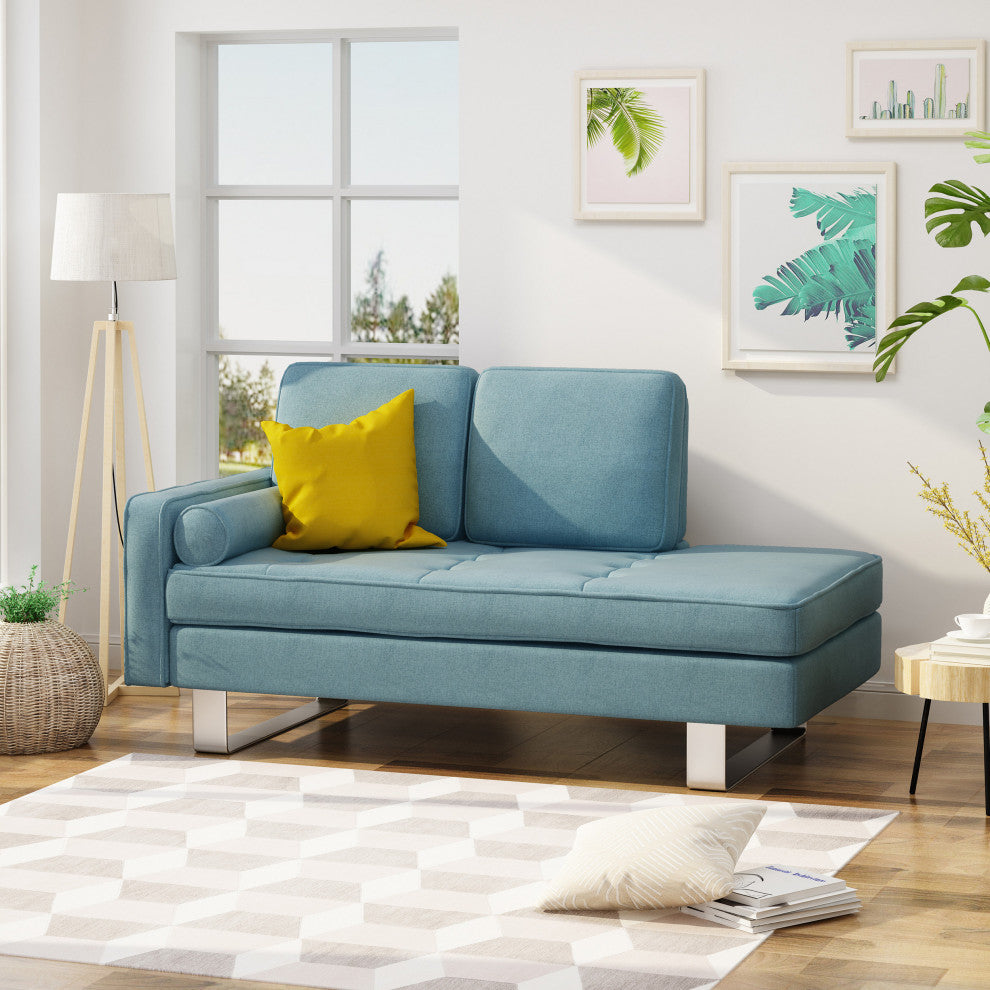 GDF Studio Phelps Modern Fabric Chaise Loveseat, Blue/Silver