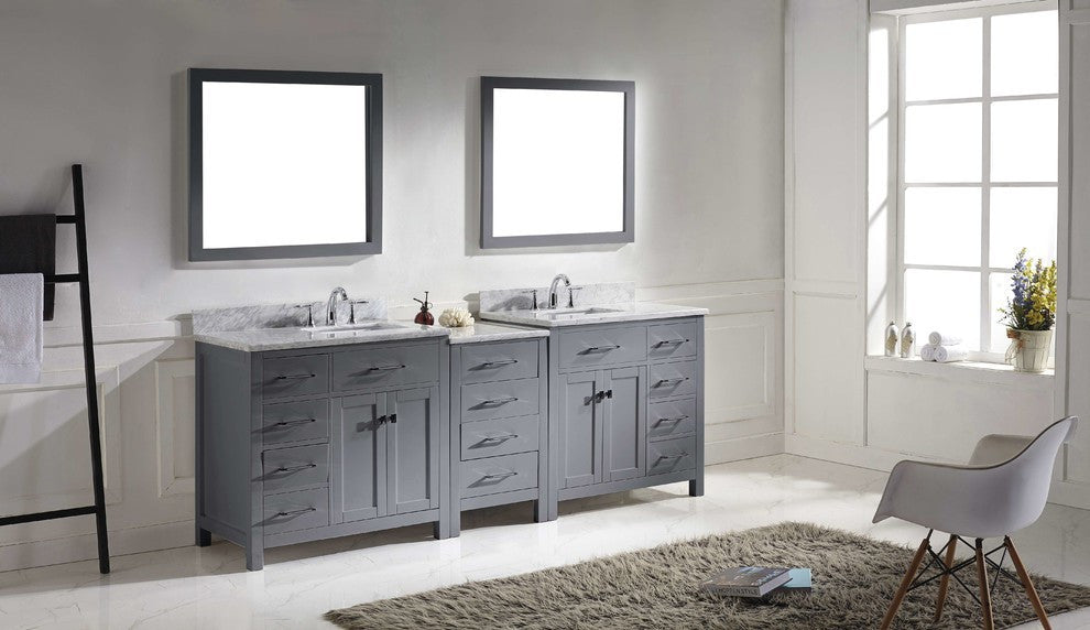 Caroline Parkway 93" Double Bathroom Vanity Set Gray, Marble Top