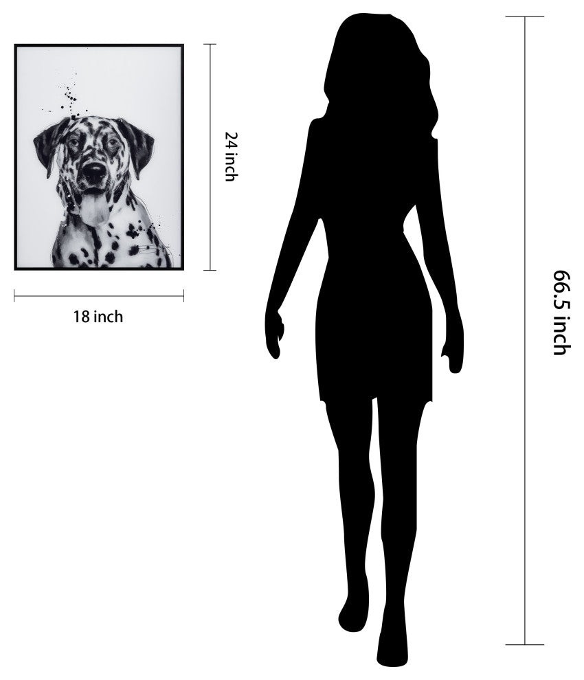 "Dalmatian" Black and White Pet Art on Printed Glass Encased with Anodized Frame