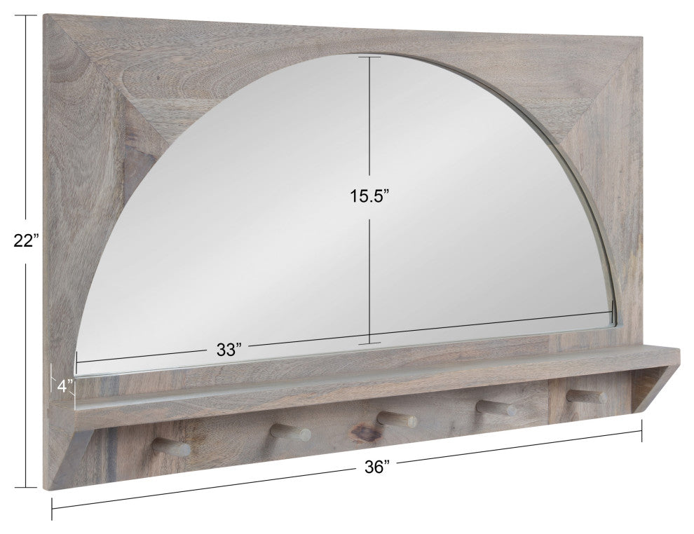 Andover Arch Mirror With Hooks, White 24x36