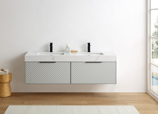 Manarola with Thick Quartz Wall Mount Vanity, Silver Gray, 72"