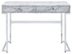 White Printed Faux Marble Writing Desk, Chrome Finish
