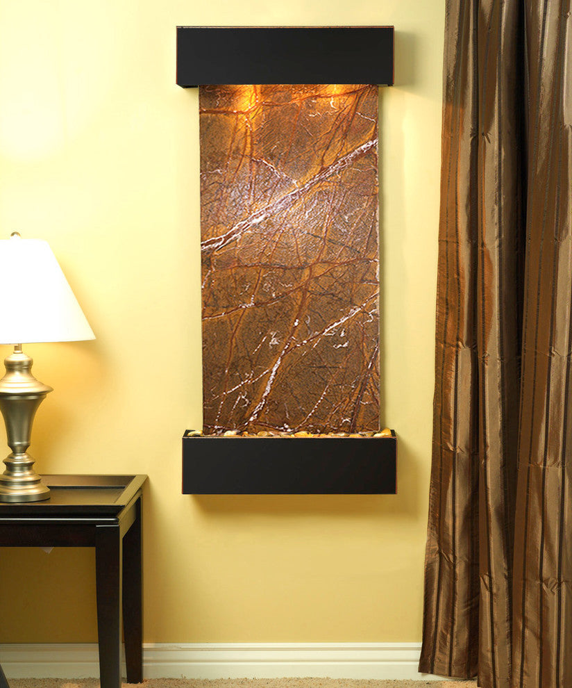 Cascade Springs Water Fountain, Brown Marble, Blackened Copper, Square