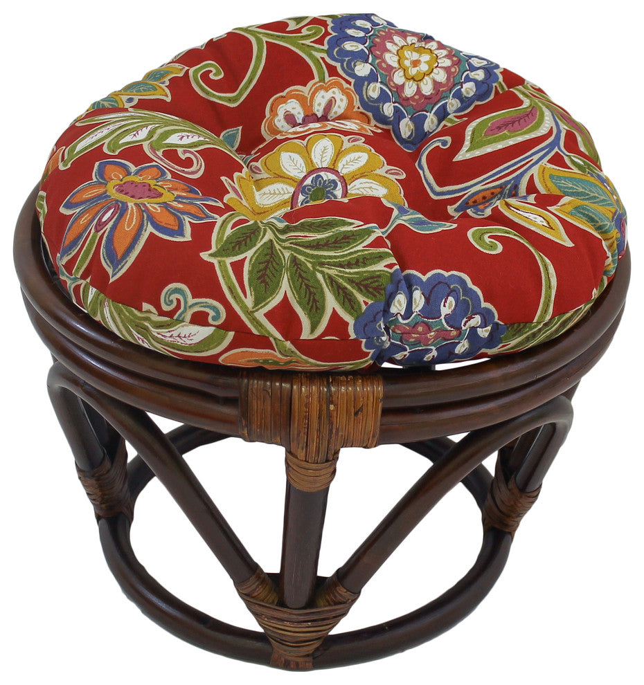 18" Round Spun Polyester Tufted Footstool Cushion, Alenia Pompeii