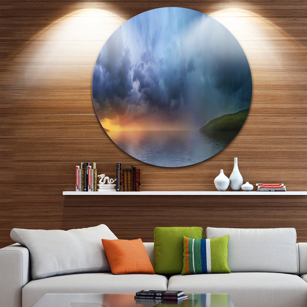 Dense Blue Clouds Over Lake, Skyscape Photo Round Wall Art, 11"