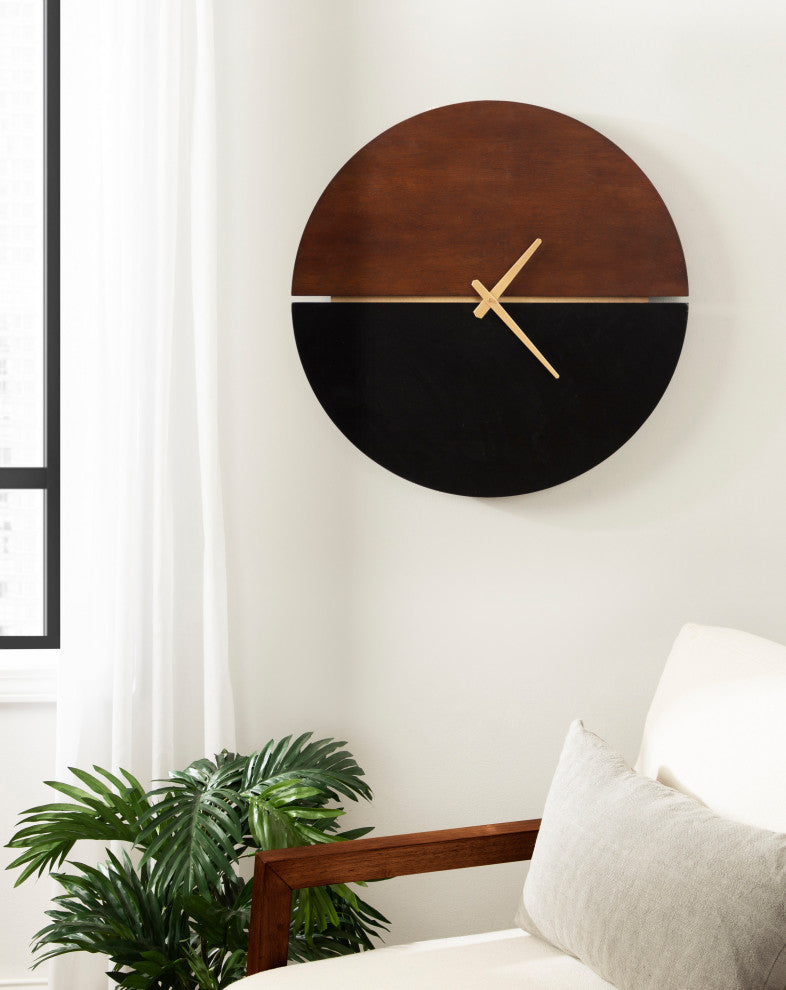 Keene Wall Clock, Walnut Brown/Black, 22"