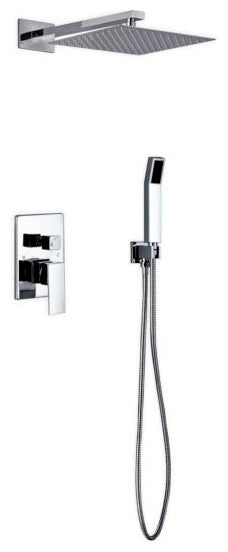 Aqua Piazza Set with12" Square Rain Shower and Handheld, Chrome