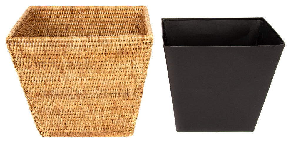 Artifacts Rattan™ Rectangular Tapered Waste Basket with Metal Liner, Honey Brown