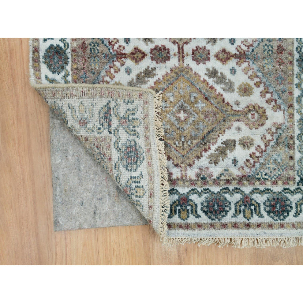 Ivory All Wool Rosettes Border XL Runner Sustainable Oriental Rug 2'6"x14'1"