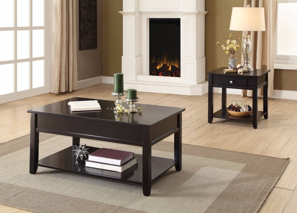 Benzara BM156815 19 Inch Lift Top Cocktail Table With Bottom Shelf, Black