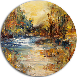 Stream In Forest Oil, Landscape Disc Metal Artwork, 23"